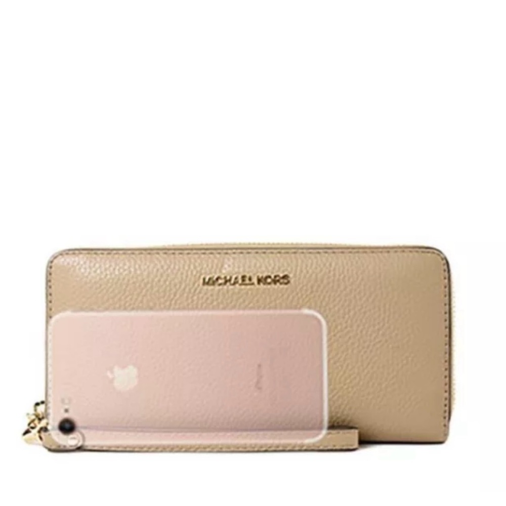 Michael Kors Jet Set Continental Large Wristlet Pebbled Leather Camel - Picture 8 of 8